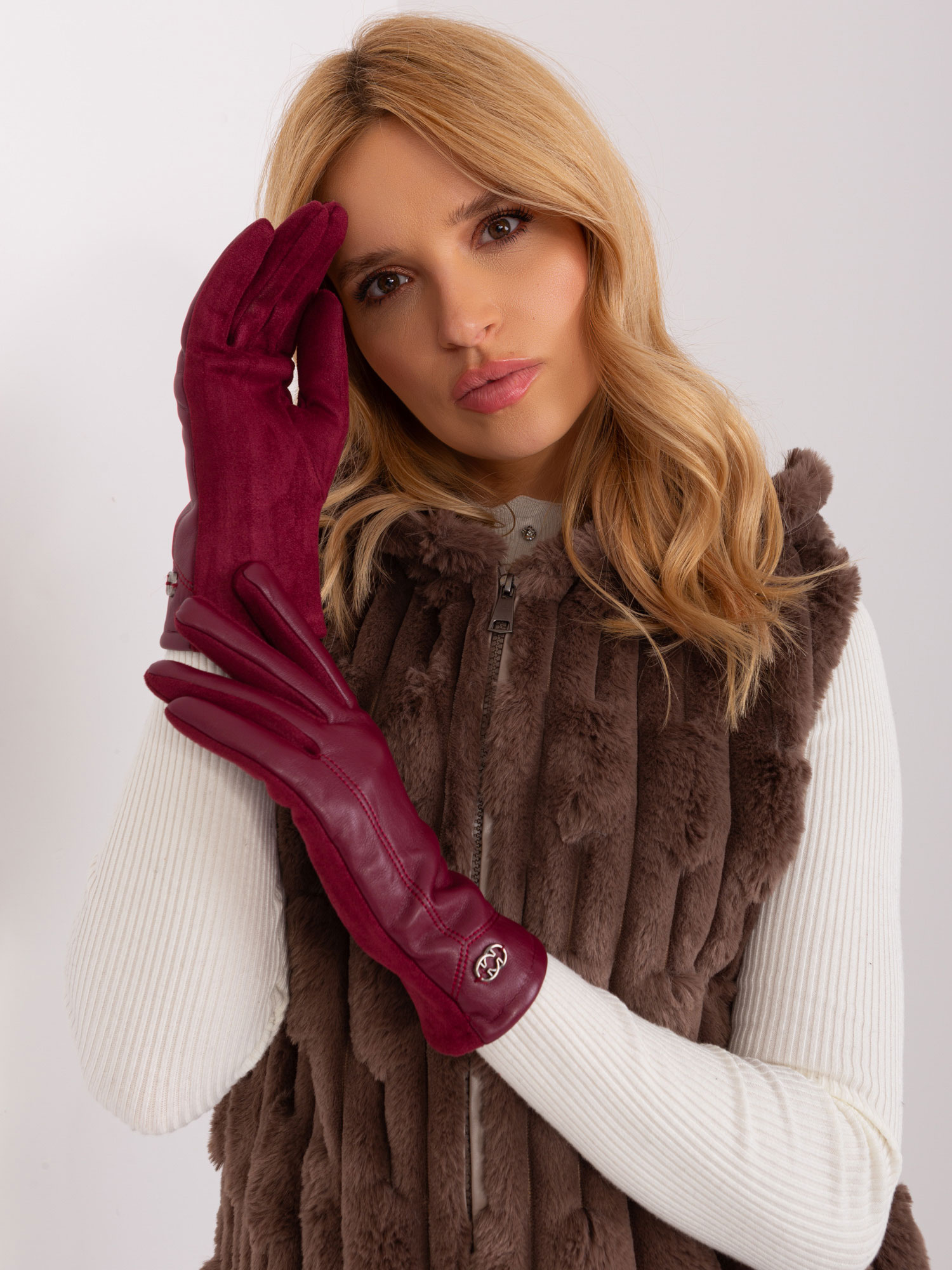 Rękawiczki Bordowy - obrazek 2