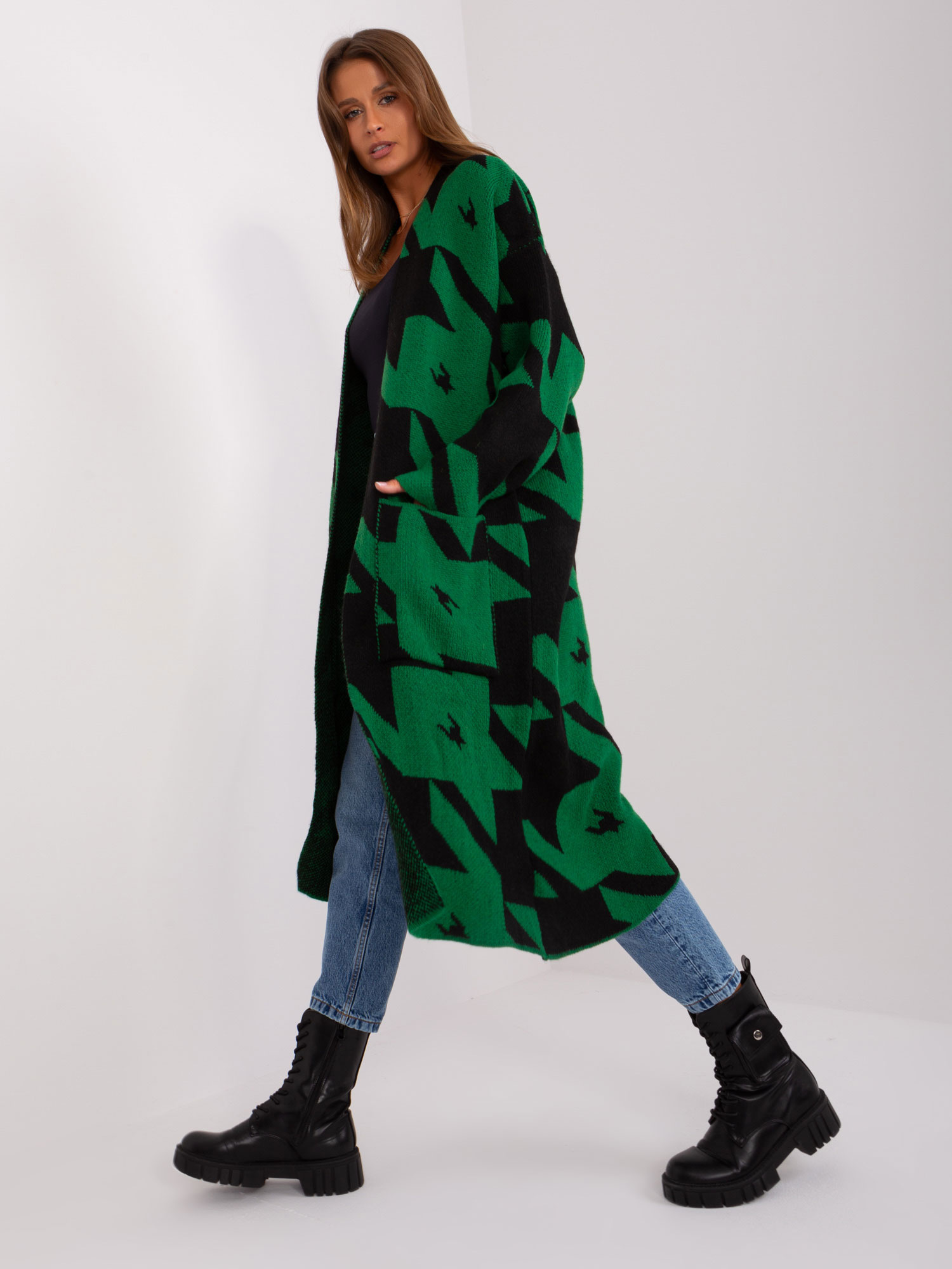 Kardigan Czarno-zielony - obrazek 3