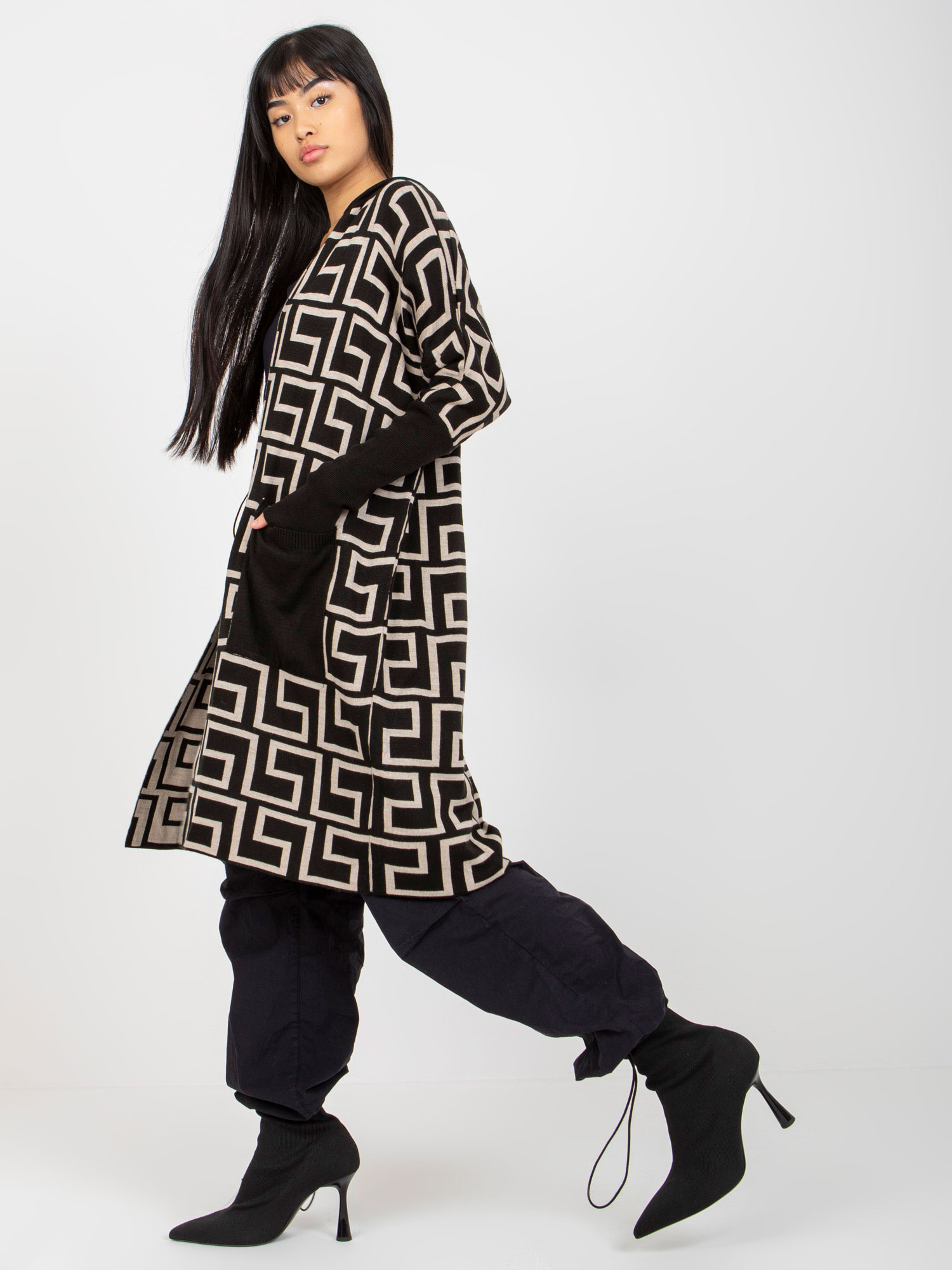 Kardigan Czarno-beżowy - obrazek 6